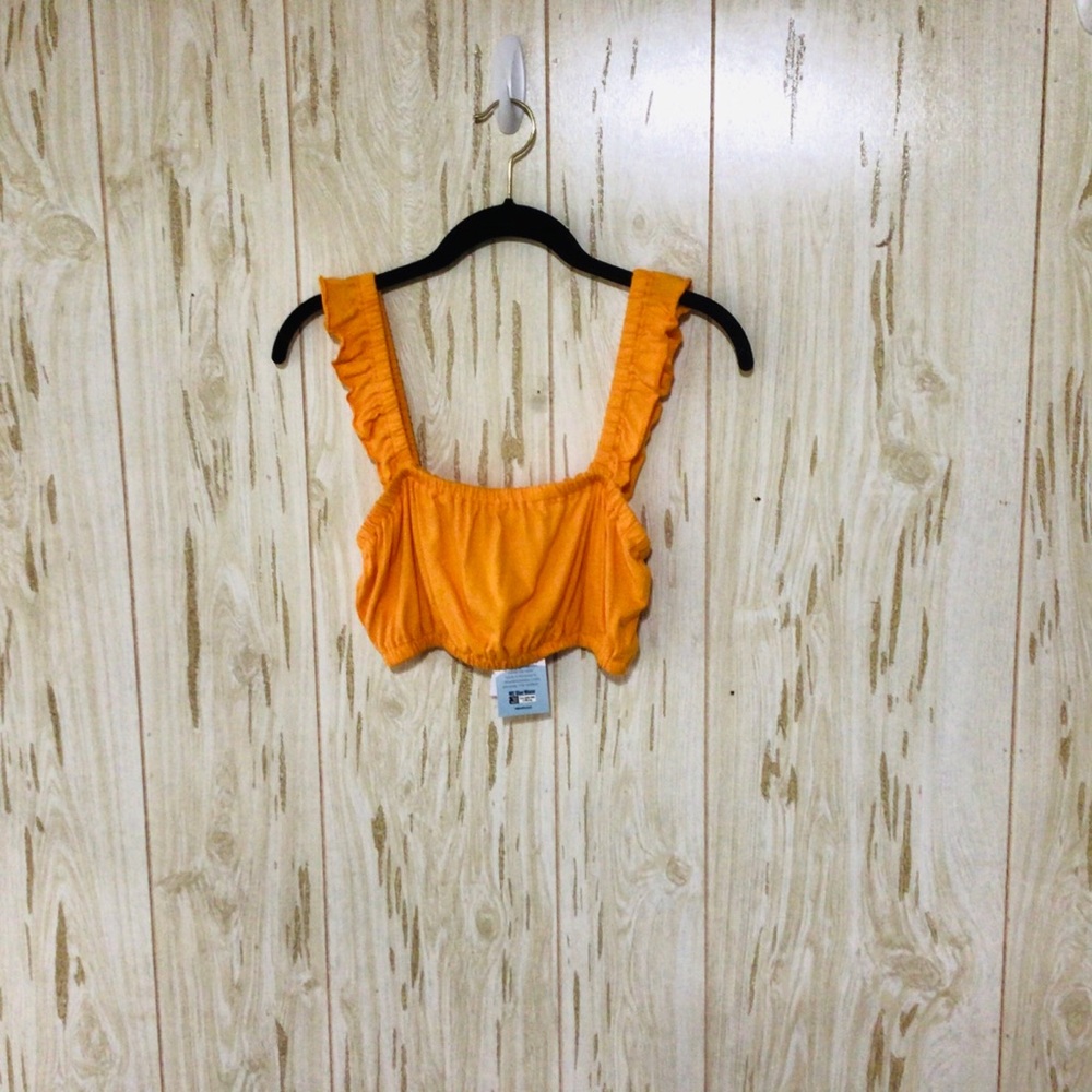 Me To We Peach Orange Ruffled Strap Crop Top S